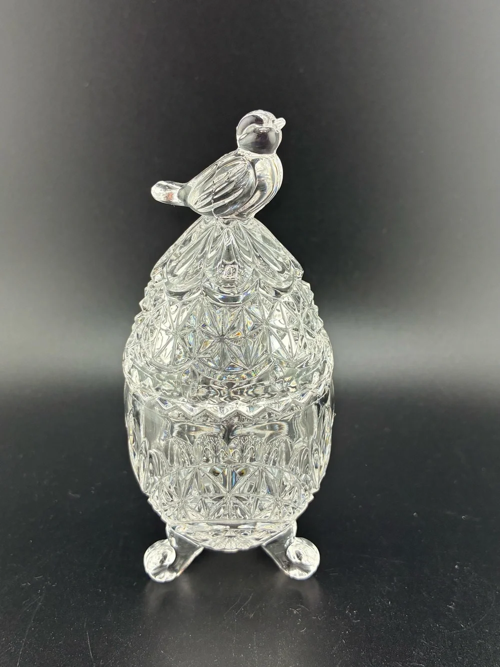 Vintage Germany Hofbauer lead crystal bird egg trinket box
